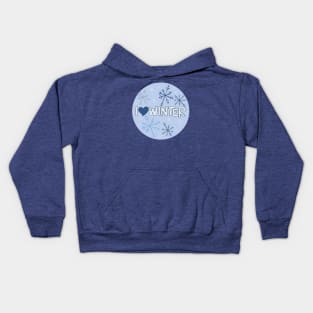 I Heart Winter Illustrated Text with snowflakes Kids Hoodie